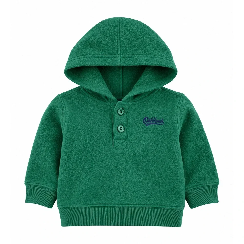 Osh Kosh Green Henley Pullover Hoodie Baby 6 Mo Fleece Sweatshirt Logo‎ cozy